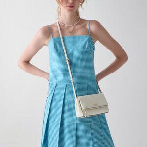 Kate Spade Leila Mini Flap Zip Crossbody Ivory Leather Purse KE487 Meringue